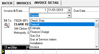 invoice type dropdown